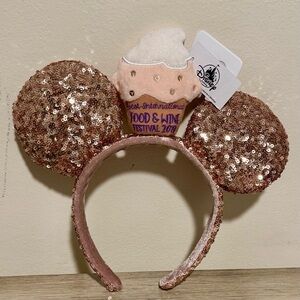Disney 2019 Food and Wine Festival Rose Gold Sequin Cupcake Ears - NEW
